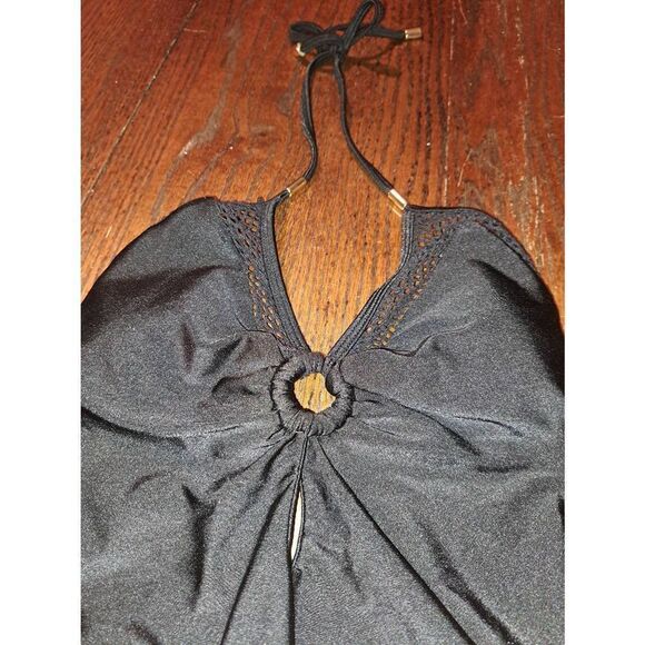 Size 6 Venus Black One Piece Halter Neck Tie Open Back Swimsuit Bathing Suit - Picture 2 of 8